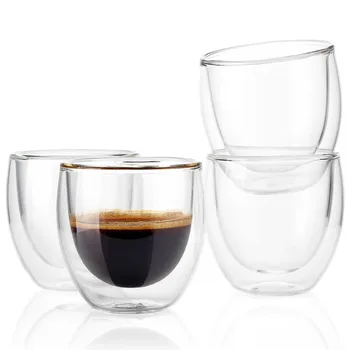 4pcs dvigubai layers80ML karščiui atsparus stiklas materal kavos, arbatos puodelius dvigubo sluoksnio rankų darbo išskirtinį taurės stiklo taurė