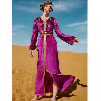 Aksomo Abaja Dubajaus Moterų Musulmonų Maxi Suknelė Deimantų Kaftan Turkijos, Maroko Caftan Arabų Islamo Skraiste Drabužių Eid Ramadanas Jilbab