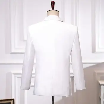 Baltos spalvos blizgančiais švarkas vyrams jaunikis kostiumą rinkinys su pants mens vestuvių kostiumai dainininkas star stiliaus šokių scenos drabužių oficialų suknelė b343