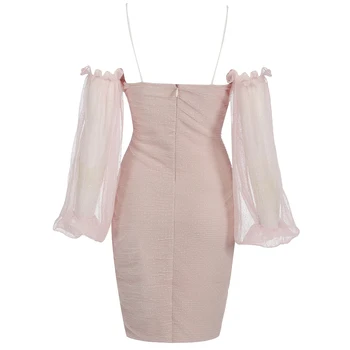 Deive Teger 2022 Moterų Suknelė Elegantiškas Suknelė Seksualus Tvarstis Sweet Pink Šifono Sluoksniuotos Rankovėmis Peties Pasiūlyti Dviejų dalių Komplektas Krūtinė Kryžius