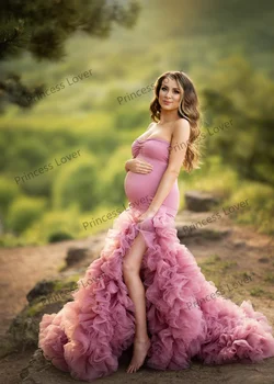 Elastinga Brangioji Undinė Prom Dresses Nėščioms Moterims vakarinę Suknelę Raukiniai Traukinio Klostyti Motinystės Chalatai fotosesiją