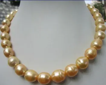 Elegantiškas 12-13mm pietų jūros baroko aukso perlų vėrinį 18inch 14k