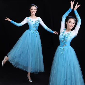 H2608 Moterų Šokių Suknelė Kinijos Liaudies Šokių Big Swing Ilgomis Rankovėmis Kostiumai Moterų Suaugusiųjų Aikštėje Šokių Atlikimo Praktika Dėvėti