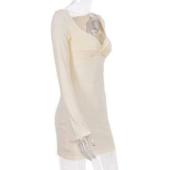 Ilgomis Rankovėmis Bodycon Mini Suknelė Moterims Šalis Rudenį, Žiemą 2021 Mados Seksualus Klubas Komplektus Elegantiškas Liesas Suknelės Abrikosų