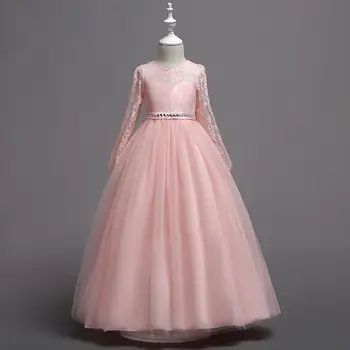 Ilgomis Rankovėmis Gėlių Mergaitės Suknelė, Vestuvių Suknelė Tiulio Nėrinių Princesė Šventosios Ilgai Pirmos Komunijos Suknelė
