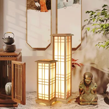 Japonų stiliaus tatamio pušies dekoratyvinės grindų lempos korėjos stiliaus medienos art apšvietimo lempos, šiltą kambarį klubo arbatos kambarys lempos