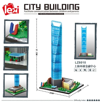 Lezi 8010 Miesto Architektūra Šanchajaus Pasaulio Finansų Centras 3D Modelio Kūrimo Blokai 