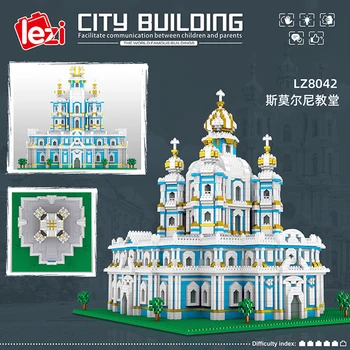 Lezi 8042 Architektūros Pasaulio Smolny Vienuolyno Bažnyčia 3D Modelį Statybinių Blokų Rinkinį Mini Diamond Plytų Žaislas Berniukams, Vaikų Dovanų