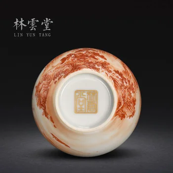 Lin Yuntang ranka-dažytos alum raudona kraštovaizdžio master cup vieno puodelio jingdezhen keramikos arbatos puodeliai, kung fu arbatos ranka