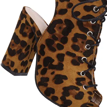 Lloprost ke 2020 Peep Toe Aikštėje Kulno Moterų Batų Nėrinių Mados Sandalai Leopard Pulko Snakeskin PU Odos Ponios Siurbliai Dydis