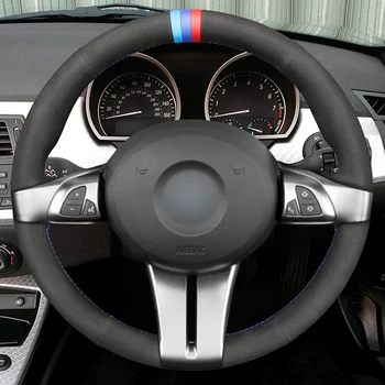 LQTENLEO Black Suede Ranka prisiūta Automobilio Vairo Dangtelis BMW Z4 E85 (Roadster) 2003-2008 M. E86 (Kupė) 2005 m. 2006 m. 2007 m. 2008 m.