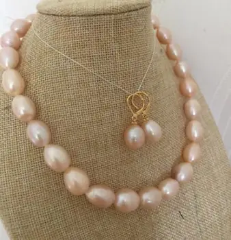 Mados naujų designFashion naujas 12-13mm pietų jūros baroko pink pearl karoliai &auskarai rinkinys