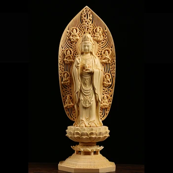 Medinių Budos Deivė Hinoki Bouddha figūrėlės guanyin dvasia statula Namų dekoro Dovana amatų buda estatua s namai
