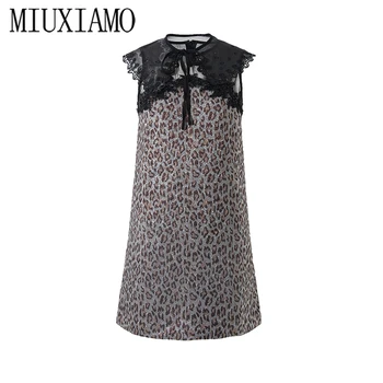 MIUXIMAO 2020 metų Vasaros suknelė Šalis suknelė Aukštos Kokybės Leopardo Žakardo pynimo Deimantais Elegantiškas Atsitiktinis Suknelė Moterims Vestidos