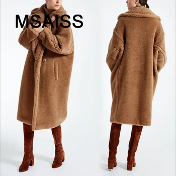 MSAISS X-Ilgas Šiltas Dirbtiniais Kailiais Teddy, Paltai Moterims ėriukų vilna Moterų Žiemos Paltai Teddy Striukės Moterims Dirbtiniais Kailių paltai