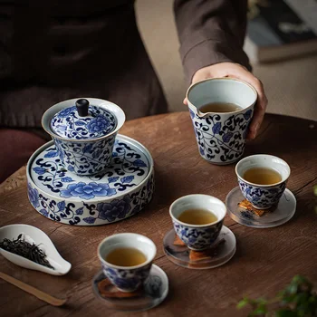 Mėlynos ir Baltos spalvos Porceliano Tikroji Puodelis 200ml Kinijos Kung Fu Arbatos Rinkinys Puodelis Senovinių Keramikos Arbatos Puodeliai Teaware Priedai Drinkware Dekoras