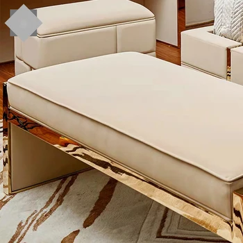 Naujas prabangus šiuolaikinės miegamasis odinis minkštų osmanų stendo lova pabaigos išmatose, odos, metalo, kuriems sofa lova suolo