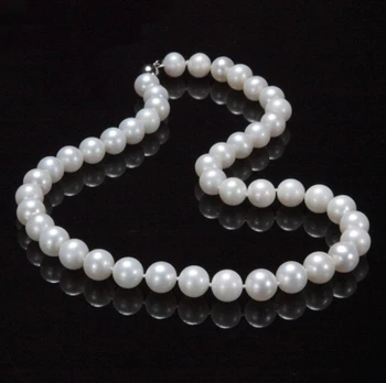 Naujosios AAA+ 9-10mm originali balta gėlo vandens dirbtiniu būdu išaugintų perlų vėrinį 17