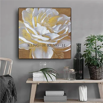 Pintura al óleo de flores doradas y blancas pintadas a mano lt lienzo piezas de arte de sumalti para decoración del hogar de la s