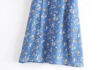 Prancūzijos retro spausdinti arbatos pertrauka šifono suknelė vidutinio ilgio slim apynasrio suknelė vasarą per kelio gėlių-line sijonas