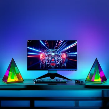 RGB LED Akrilo Trikampis Rubiko Kubo Stalo Lempa Kūrybos Naktį Šviesos Dekoratyvinis Stalo Lempa Asmeninį Miegamasis Namų Dekoro Dovana