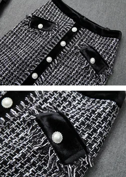 Rudenį ir žiemą moterų trimitas rankovėmis, plonas megztinis + tvido diržas + sijonas su kutais tris setsT3721