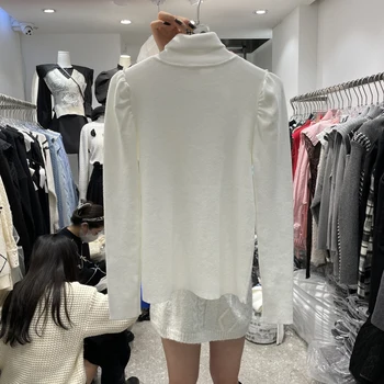 Rudenį, Žiemą Naujas Korėjos Stiliaus Puloveriai Moterų Golfo Pearl Visi-Pacios Megztas Megztinis Moteriška Long Sleeve Black Megztinis