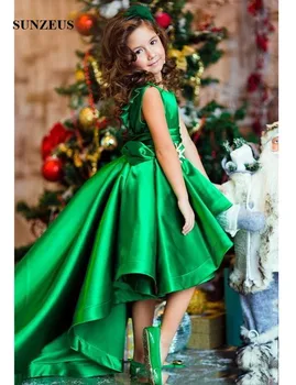 Smaragdas Žalia Merginos Inscenizacija Suknelės Didelis Mažas Gėlių Mergaičių Suknelės Vestuvėms Puikus Vaikams 2020 Satino Komunijos Suknelė S1521
