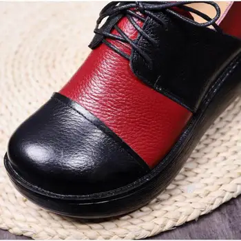 SNURULAN Pavasario-Rudens 2019, nauji batai, pagaminti iš natūralios odos etninių stilių, moterų batai su pleištai su apvaliu pirštą,