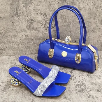 Vasaros Ateina Naujas Mėlyna Nigerijos Avalynė ir rankinės Rungtynės Batai su maišeliu Nustatyti Atitikimo italijos DIZAINO Batų ir Pagalvių Rinkinys