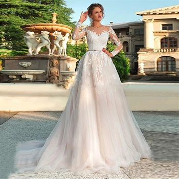 Vien Ilgomis Rankovėmis Appliques Lace A-Line Wedding Dresses Vestuvinės Suknelės 2020 Kuklus Užsakymą Artimųjų Rytų Dubajaus Mados Vestuvių Suknelė