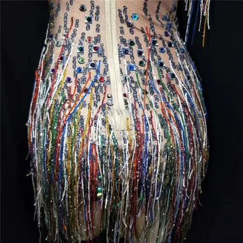 W16 Seksuali moteris ašigalio šokių suknelė spalvinga cirkonio bodysuit kristalų kutai jumpsuit dainininkas deimantų apranga baras nešioja drabužius