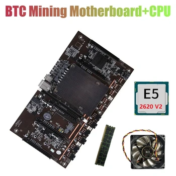 X79 H61 BTC Miner Plokštė su E5 2620 V2 CPU+RECC 4G DDR3 RAM+Ventiliatorius LGA 2011 m. Paramos 3060 3070 3080 Grafika Kortelės