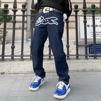Šuo Spausdinti Tiesiai Prarasti Jeans Mens Retro High Street Atsitiktinis Negabaritinių Džinsinio Audinio Kelnės Harajuku Plauti Hip-Hop ' As Jean Kelnės