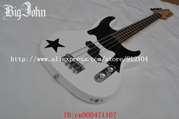 Nemokamas pristatymas naujos Big John elektrinė bosinė gitara baltas su spausdinimo penkiakampė žvaigždė pagaminta Kinijoje F-1261