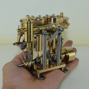 Prabangus Dviejų cilindrų stūmokliniai garo variklio modelis, visi vario rankų darbo